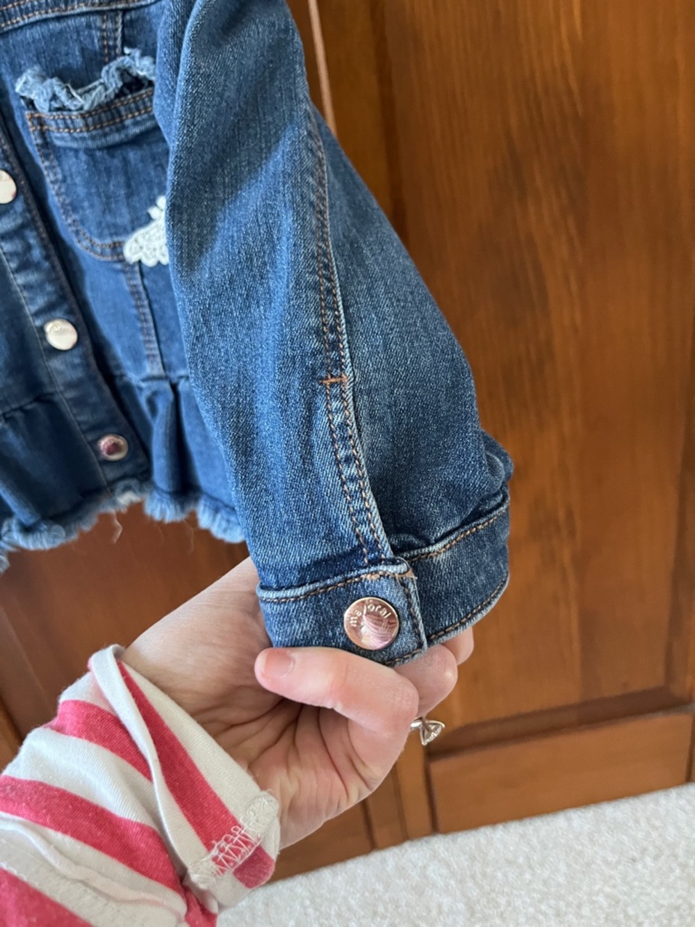 Mayoral Dark Blue Denim Jacket with White Lace Appliqué - Picture 9 of 12